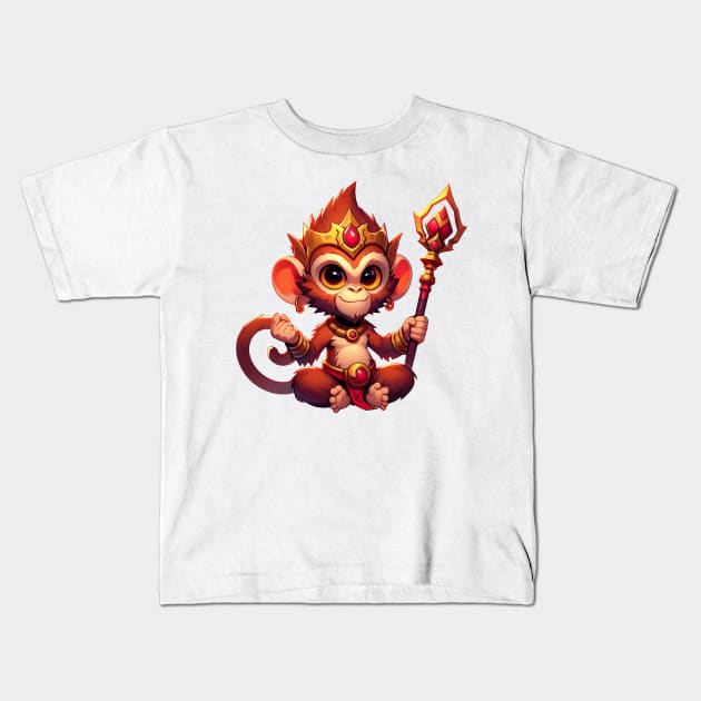 Cute Monkey King Kids T-Shirt by Dmytro